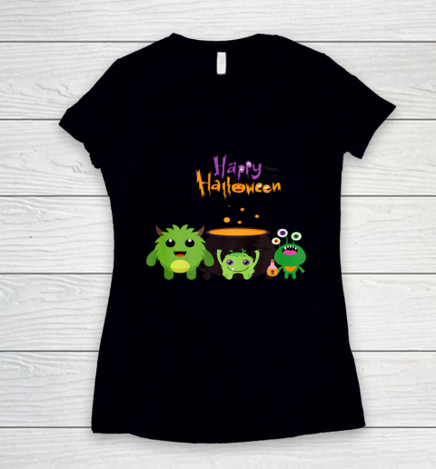 Happy Halloween Matching Family Cute Monster Women's V-Neck T-Shirt