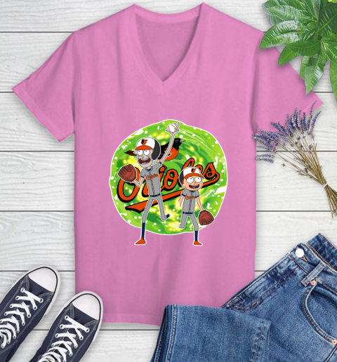 MLB Baltimore Orioles Rick And Morty Baseball Sports Women's V-Neck T-Shirt 14