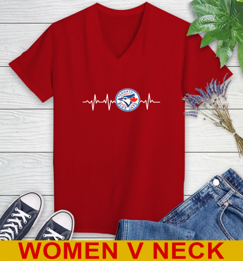 Toronto Blue Jays MLB Baseball Heart Beat Shirt Women's V-Neck T-Shirt 10
