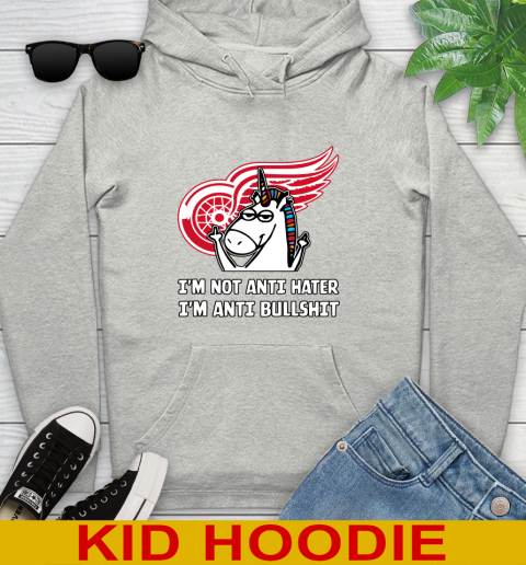 Detroit Red Wings NHL Hockey Unicorn I'm Not Anti Hater I'm Anti Bullshit Youth Hoodie