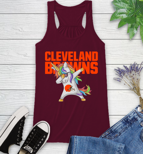 Cleveland Browns NFL Football Funny Unicorn Dabbing Sports Racerback Tank 3