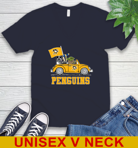 NHL Hockey Pittsburgh Penguins Darth Vader Baby Yoda Driving Star Wars Shirt V-Neck T-Shirt 3