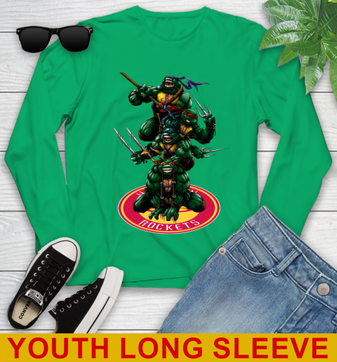 NBA Basketball Houston Rockets Teenage Mutant Ninja Turtles Shirt Youth Long Sleeve 7