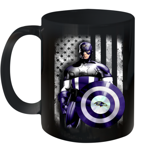 Baltimore Ravens NFL Football Captain America Marvel Avengers American Flag Shirt Ceramic Mug 11oz