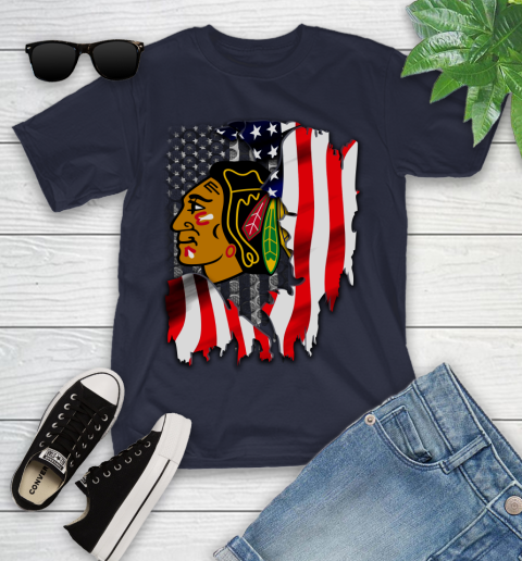 Chicago Blackhawks NHL Hockey American Flag Youth T-Shirt 2