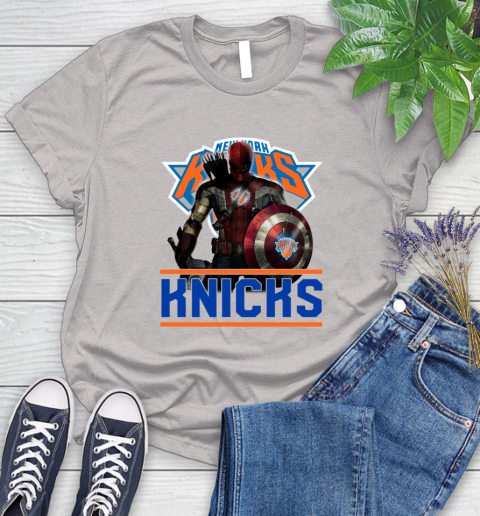New York Knicks NBA Basketball Captain America Thor Spider Man Hawkeye Avengers Women's T-Shirt 10