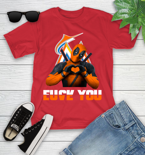 MLB Miami Marlins Deadpool Love You Fuck You Baseball Sports Youth T-Shirt 13