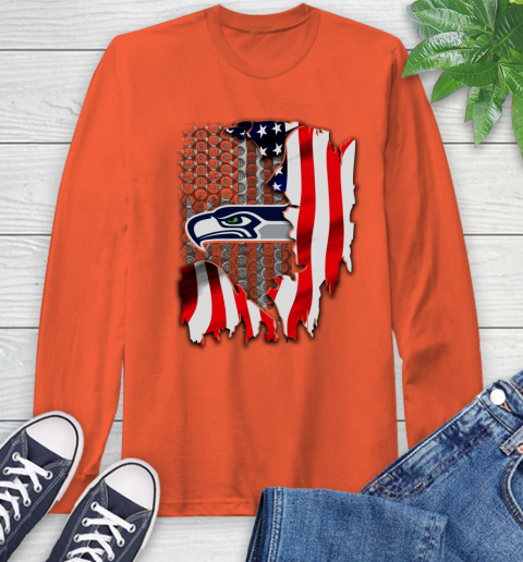 Seattle Seahawks NFL Football American Flag Long Sleeve T-Shirt 4