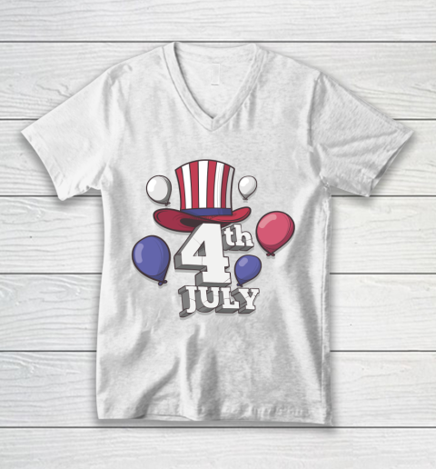 All American  US Flag Cap, 4th of July Independence Day V-Neck T-Shirt