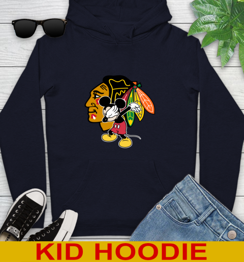 Chicago Blackhawks NHL Hockey Dabbing Mickey Disney Sports Youth Hoodie 4