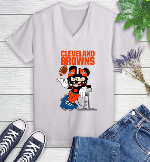 NFL Cleveland Browns Mickey Mouse Disney Super Bowl Football T Shirt Women's V-Neck T-Shirt
