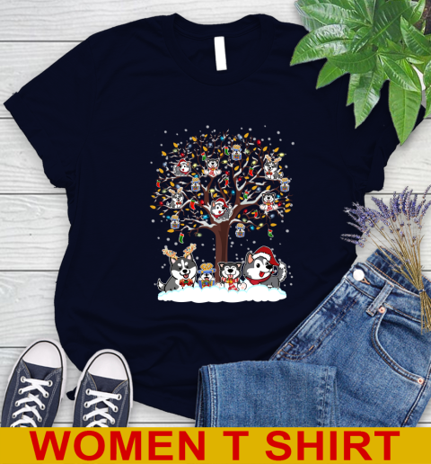 Husky dog pet lover light christmas tree shirt 86