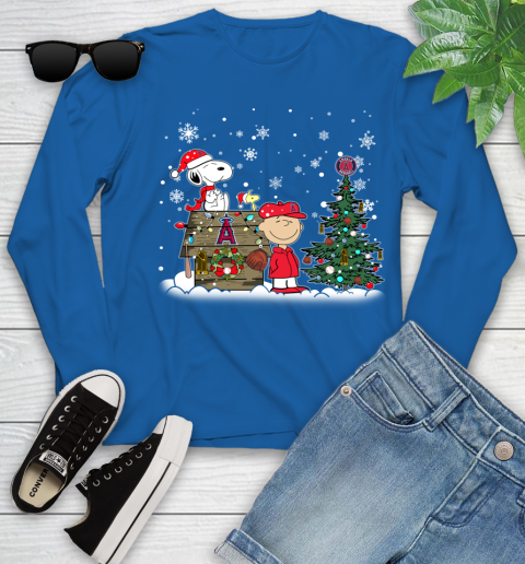 MLB Los Angeles Angels Snoopy Charlie Brown Christmas Baseball Commissioner's Trophy Youth Long Sleeve 10