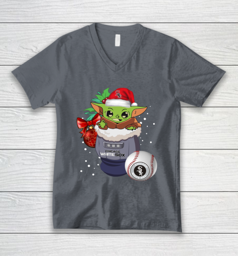 Chicago White Sox Christmas Baby Yoda Star Wars Funny Happy MLB V-Neck T-Shirt 5