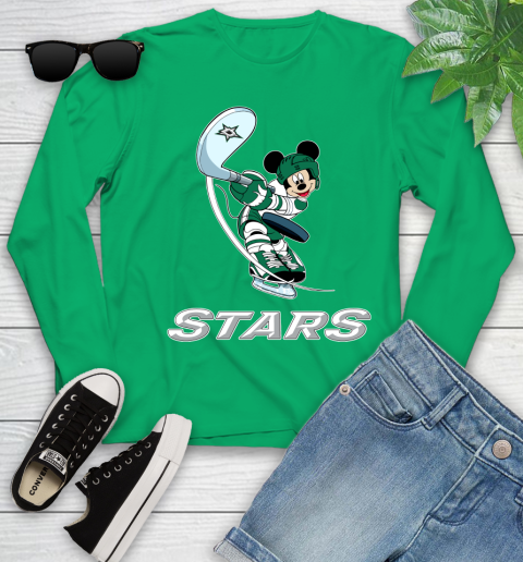 NHL Hockey Dallas Stars Cheerful Mickey Mouse Shirt Youth Long Sleeve 6