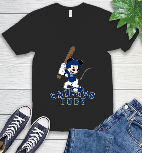 MLB Baseball Chicago Cubs Cheerful Mickey Mouse Shirt V-Neck T-Shirt