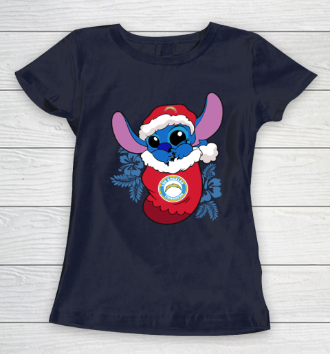 Los Angeles Chargers Christmas Stitch In The Sock Funny Disney NFL Women's T-Shirt 4