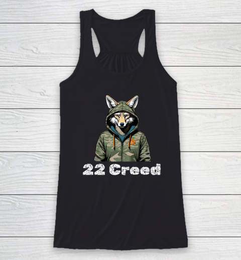 Coyote in Hood 22 Creed Graphic Hunting Racerback Tank