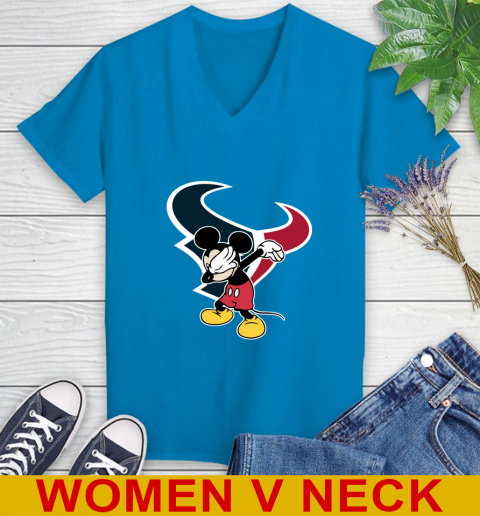 Houston Texans NFL Football Dabbing Mickey Disney Sports Women's V-Neck T-Shirt 8