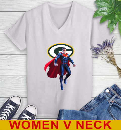 NFL Superman DC Sports Football Green Bay Packers Women's V-Neck T-Shirt