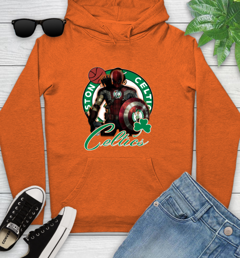 Boston Celtics NBA Basketball Captain America Thor Spider Man Hawkeye Avengers Youth Hoodie 5