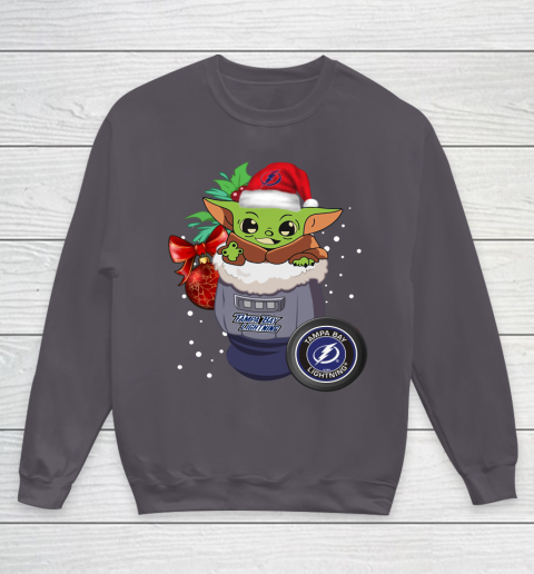 Tampa Bay Lightning Christmas Baby Yoda Star Wars Funny Happy NHL Youth Sweatshirt 6