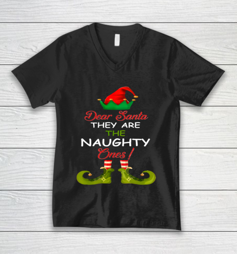 Dear Santa They Are Naughty Funny Christmas ELF Style V-Neck T-Shirt