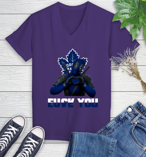 NHL Toronto Maple Leafs Deadpool Love You Fuck You Hockey Sports Women's V-Neck T-Shirt 3
