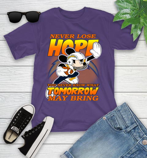 Los Angeles Chargers NFL Football Mickey Disney Never Lose Hope Youth T-Shirt 3