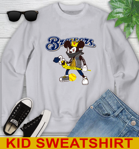 Milwaukee Brewers MLB Baseball Mickey Peace Sign Sports Youth Sweatshirt 4
