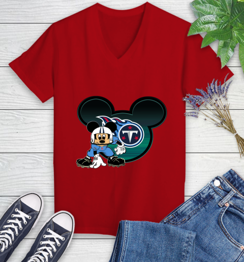 NFL Tennessee Titans Mickey Mouse Disney Football T Shirt Women's V-Neck T-Shirt 12