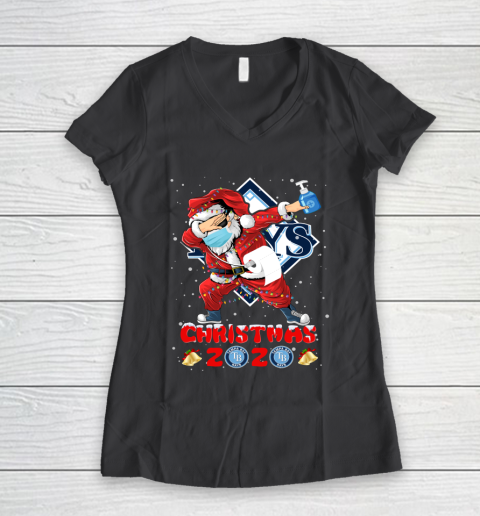 Tampa Bay Rays Funny Santa Claus Dabbing Christmas 2020 MLB Women's V-Neck T-Shirt 6