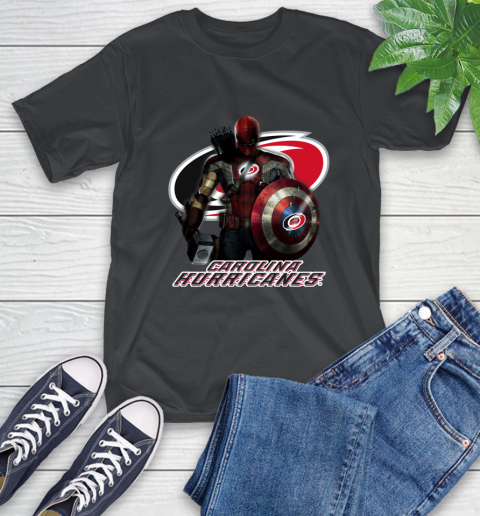 NHL Captain America Thor Spider Man Hawkeye Avengers Endgame Hockey Carolina Hurricanes T-Shirt 2