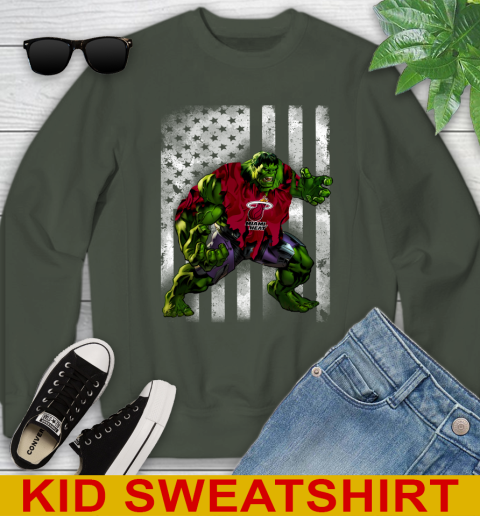 Miami Heat Hulk Marvel Avengers NBA Basketball American Flag Youth Sweatshirt 8