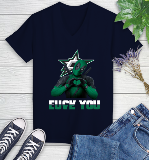 NHL Dallas Stars Deadpool Love You Fuck You Hockey Sports Women's V-Neck T-Shirt 2