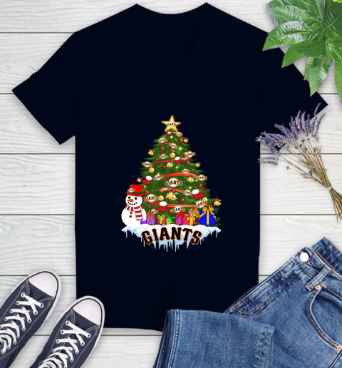 San Francisco Giants Merry Christmas MLB Baseball Sports Women's V-Neck T-Shirt 3