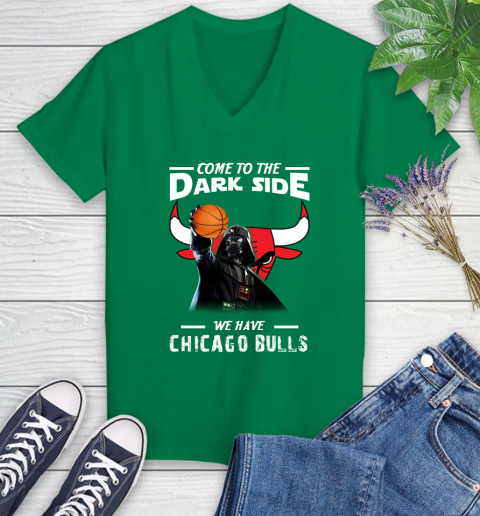 NBA Come To The Dark Side We Have Chicago Bulls Star Wars Darth Vader Basketball Women's V-Neck T-Shirt 5