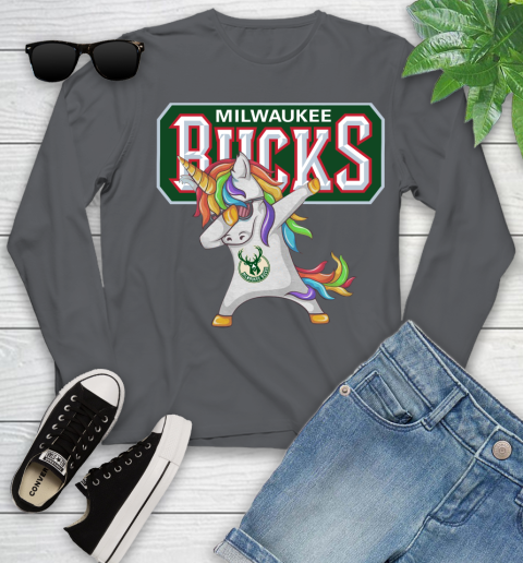 Milwaukee Bucks NBA Basketball Funny Unicorn Dabbing Sports Youth Long Sleeve 8