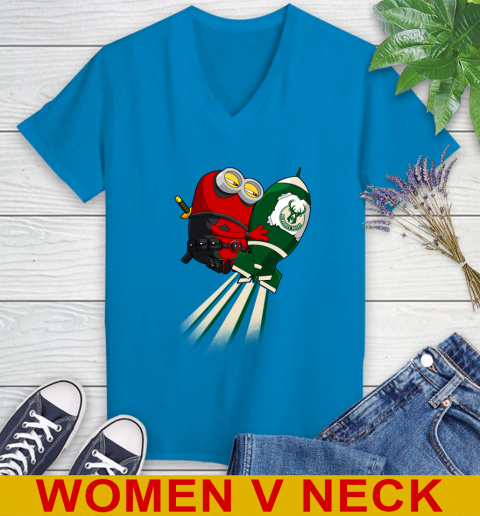 NBA Basketball Milwaukee Bucks Deadpool Minion Marvel Shirt Women's V-Neck T-Shirt 7