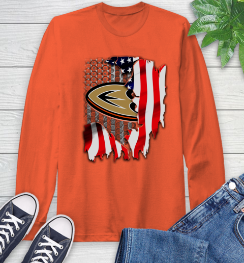 Anaheim Ducks NHL Hockey American Flag Long Sleeve T-Shirt 4