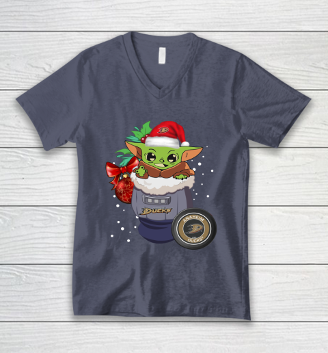 Anaheim Ducks Christmas Baby Yoda Star Wars Funny Happy NHL V-Neck T-Shirt 8