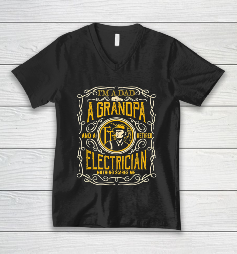 Grandpa Funny Gift Apparel  I'm A Dad Grandpa Retro Retired Electrician V-Neck T-Shirt