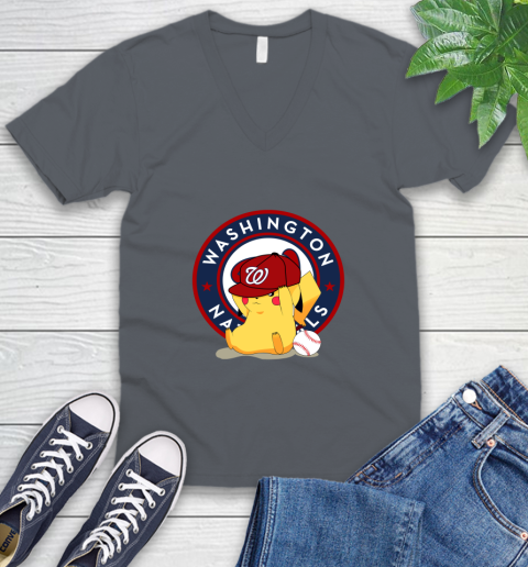 MLB Pikachu Baseball Sports Washington Nationals V-Neck T-Shirt 5