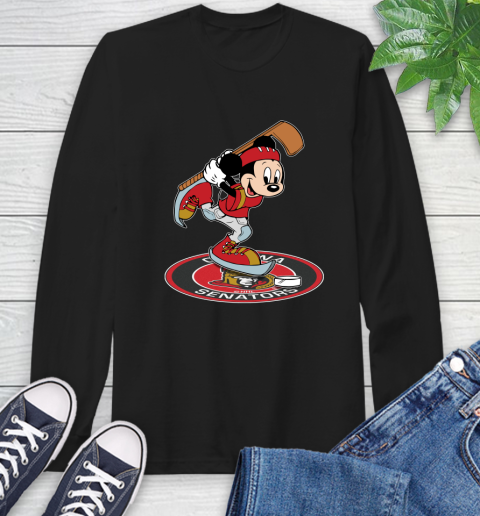 NHL Hockey Ottawa Senator Cheerful Mickey Disney Shirt Long Sleeve T-Shirt