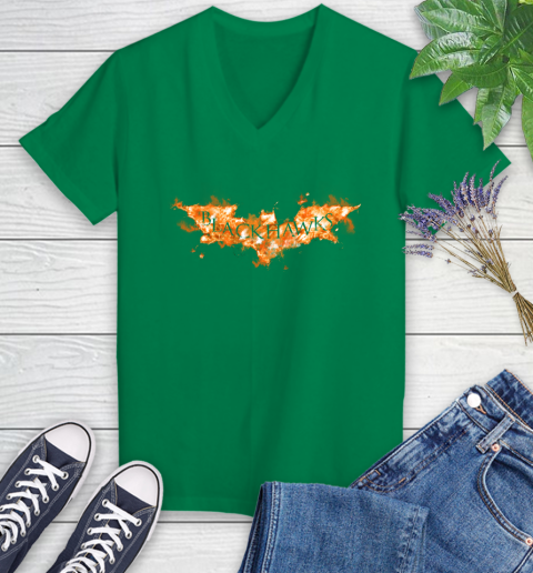 NHL Chicago Blackhawks Batman Logo DC Hockey Sports Shirts Women's V-Neck T-Shirt 5