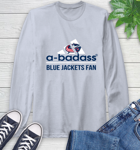 NHL A Badass Columbus Blue Jackets Fan Adidas Hockey Sports Long Sleeve T-Shirt 6