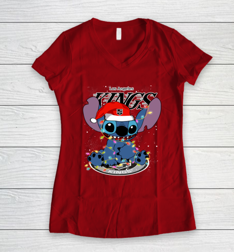 Los Angeles Kings NHL Hockey noel stitch Christmas Women's V-Neck T-Shirt 6