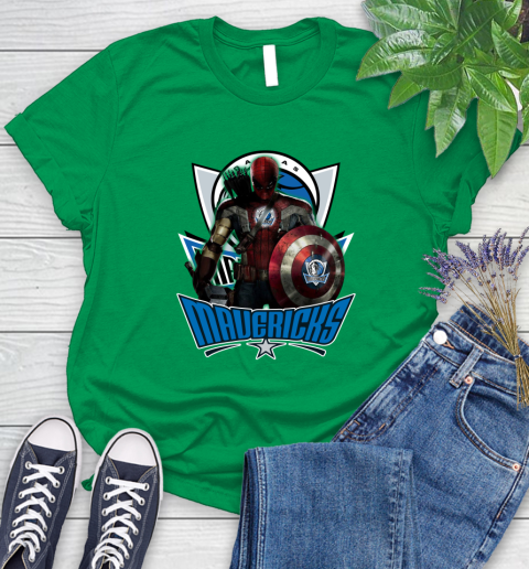 Dallas Mavericks NBA Basketball Captain America Thor Spider Man Hawkeye Avengers Women's T-Shirt 6
