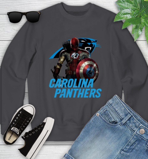 NFL Captain America Thor Spider Man Hawkeye Avengers Endgame Football Carolina Panthers Youth Sweatshirt 6