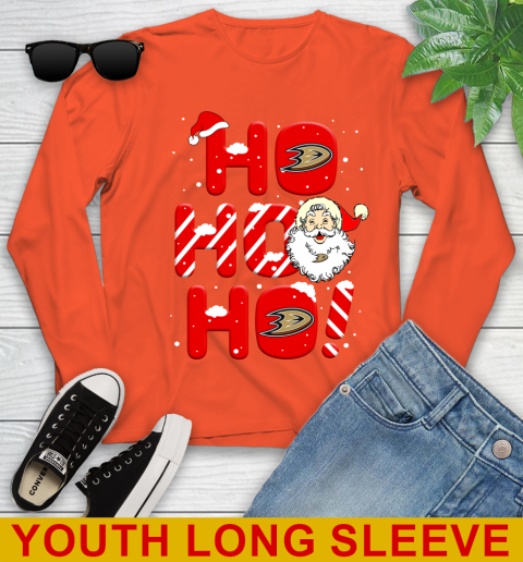 Anaheim Ducks NHL Hockey Ho Ho Ho Santa Claus Merry Christmas Shirt Youth Long Sleeve 3